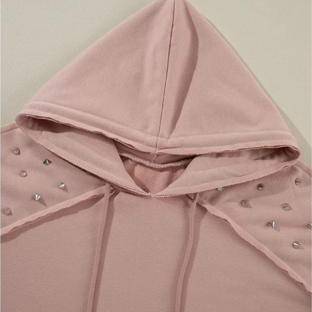 KevaMolly Blush Pink Studded Hoodie Pullover Long Sleeve Casual Top Size XL - Picture 3 of 4
